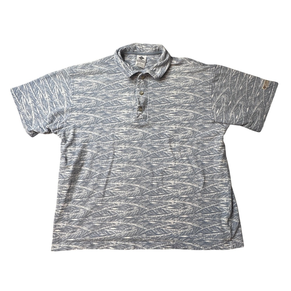 Columbia Polo Shirt Mens L Blue Wave‎ Print Short Sleeve Cotton AM6736 Pique